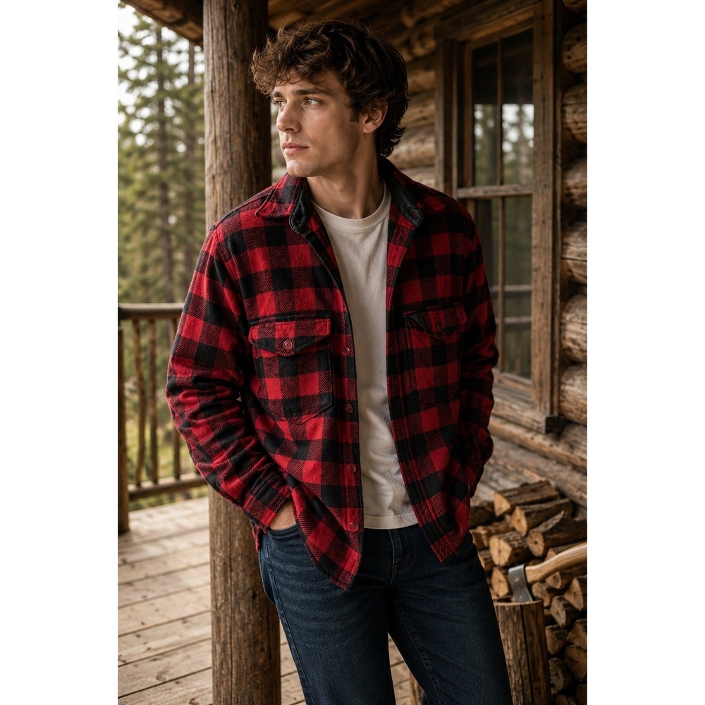 Vintage 80s Woolrich Buffalo Plaid Wool Hunting Shirt Men S Red Black Button Up